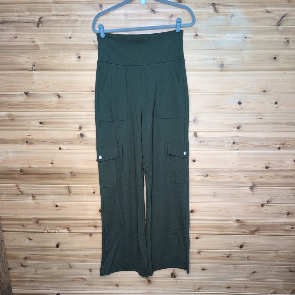 Cabi High Waist Cargo Pants Olive Green Wide Leg Ponte Knit 4696R Womens Medium